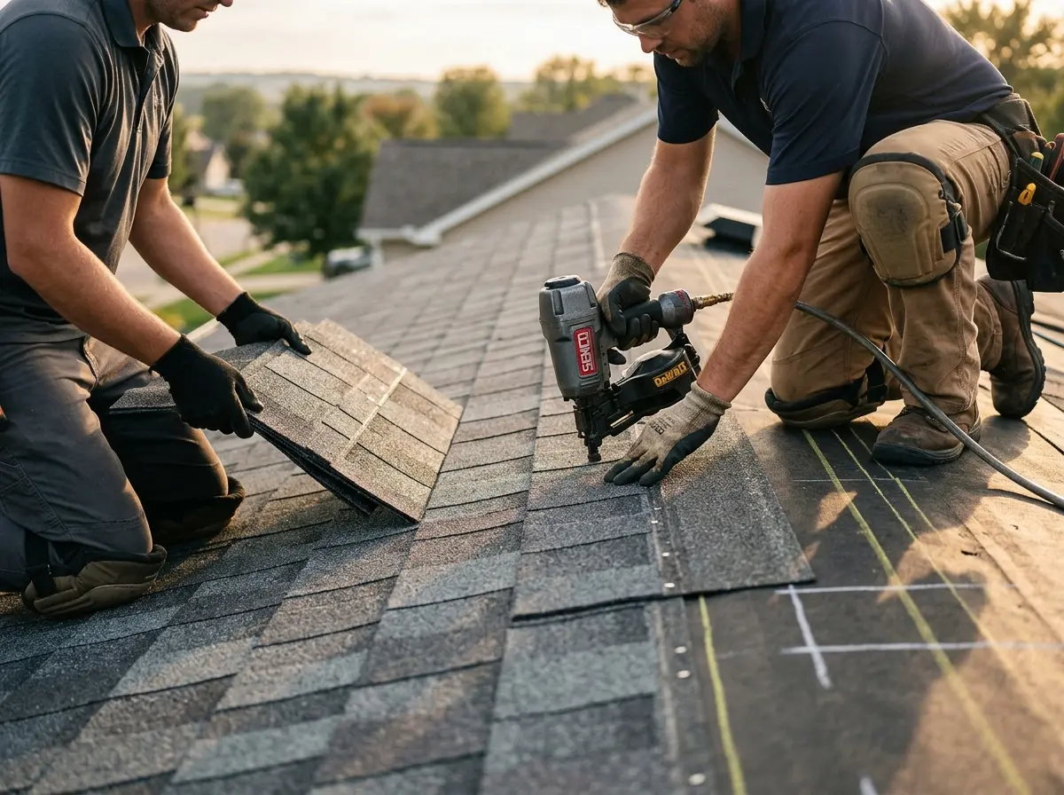 Professional roofer working on a residential roof in Aliquippa